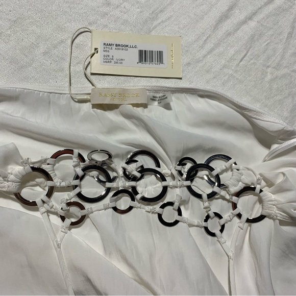 NWT Ramy Brook Women's Meg Halter Top, Small, Ivory, Adjustable, Silver Rings - Picture 8 of 9